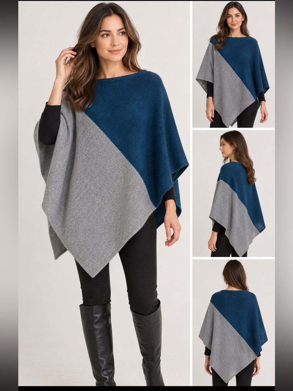 Two-Tone  Women’s Poncho - Navy and Gray